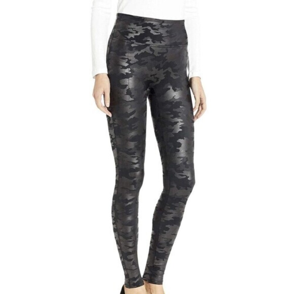 Spanx Womens High Waisted Leggings Medium Black Gray Camo Camouflage